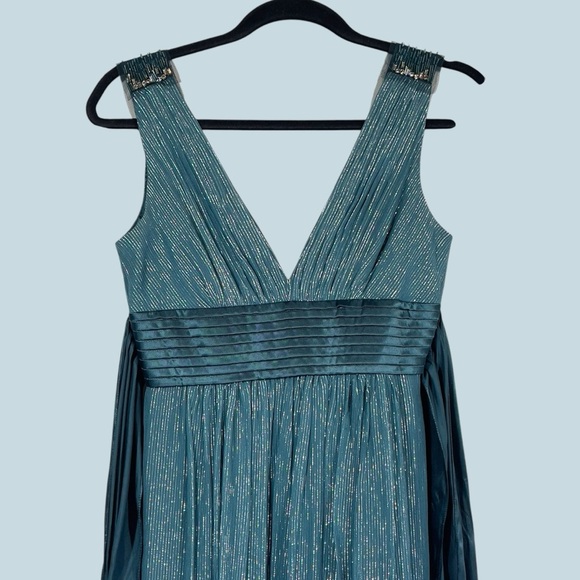 BCBG Maxazria Silk Metallic Teal Elegant Evening Gown size 2 - Picture 3 of 14